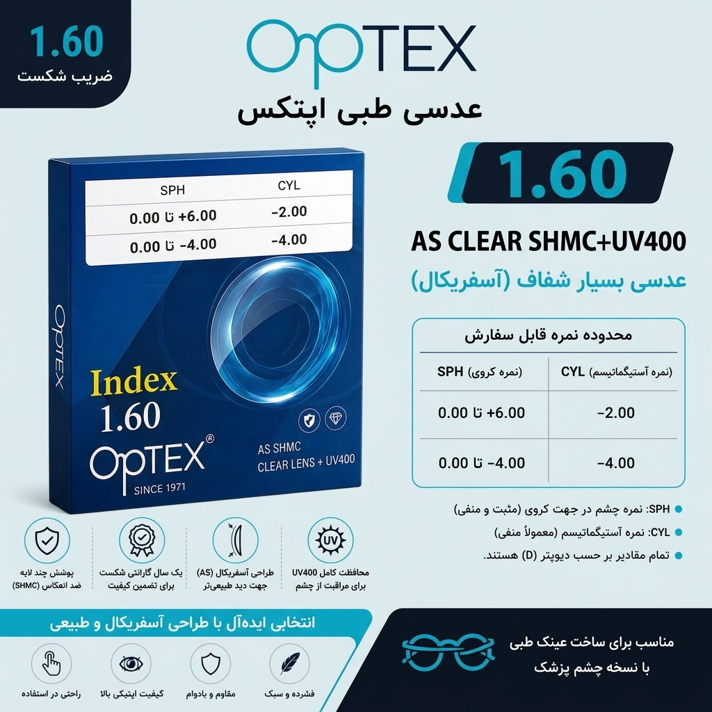 عدسی اپتکس 1.60 آسفریک